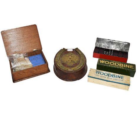 A card box with enameled Ace, King, Queen &amp; Jack playing cards mounted with silver to cover; a collection of mother of pe