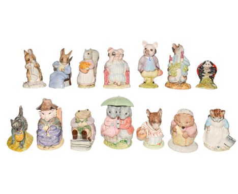 Fourteen Beatrix Potter figures in boxes; twelve Royal Albert and two Beswick