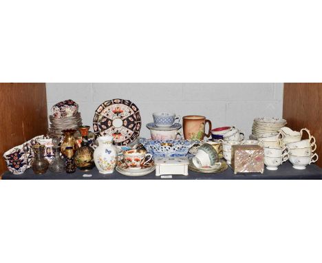 A quantity of decorative and household ceramics including: teasets, Royal Crown Derby, a mother-of-pearl tea caddy, etc