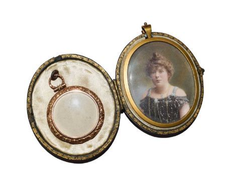 Two portrait miniature pendants, one depicting a young child and another a young lady