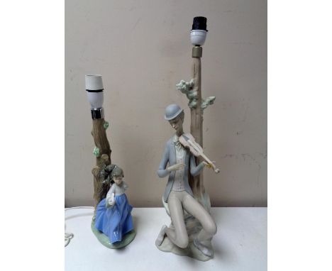 A Nao figural table lamp 'Girl with bird' together with a further Spanish table lamp 'Man with violin'