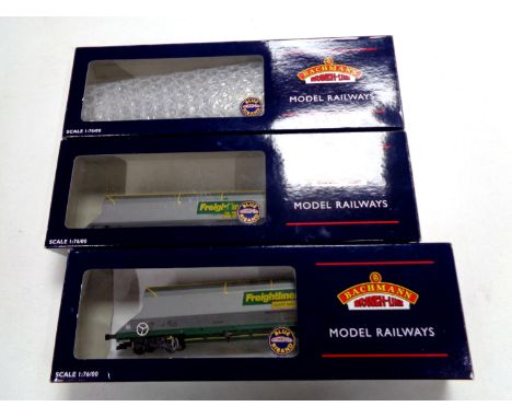 Three boxed Bachmann heavy haul freightliner hopper wagons