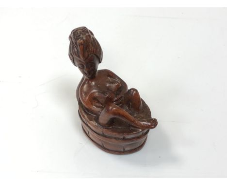 A carved Chinese hardwood netsuke - Erotic nude bathing