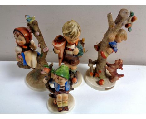 Four West German Hummel figures to include Culprits, Little Scholar, Apple Tree Boy etc