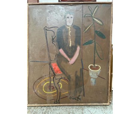 ABSTRACT OIL ON CANVAS PORTRAIT OF AN ELDERLY LADY, SIGNED "PUTNAM" POSSIBLY MARGARET PUTNAM (AMERICAN ARTIST), SOME DAMAGE T