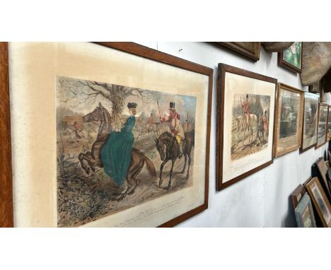 JOHN LEECH (1817-1864) SIX FRAMED HUNTING THEMED LITHOGRAPH PRINTS BY JOHN LEECH. PRINT SIZE APPROX 82 X 62CM 