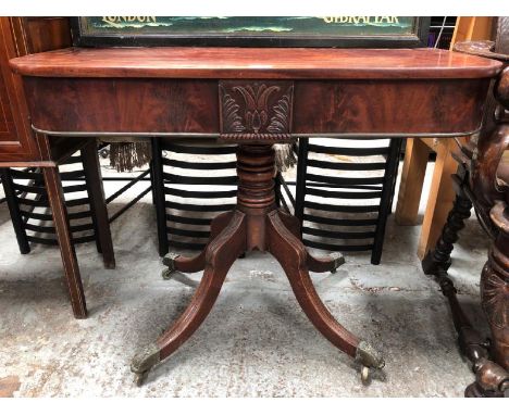 VINTAGE MAHOGANY GAMES TABLE WITH TWIST ACTION TOP ON BRASS CASTORS, 92 X 72 X 46CM / ALL LOTS ARE LOCATED IN SL0 9LG, REGRET