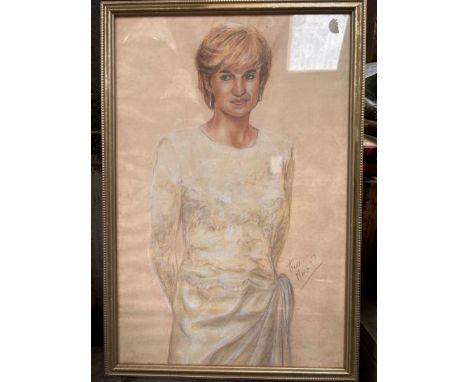 FRAMED COLOURED CHARCOAL ON PAPER PORTRAIT OF DIANA PRINCESS OF WALES, SIGNED THEO MARCH 1997. 44 X 64CM INC. FRAME 
