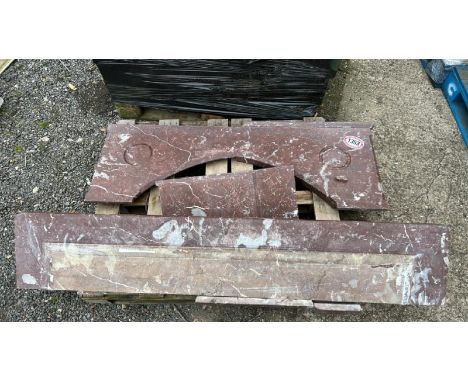 A PALLET OF ROUGE MARBLE FIREPLACE COMPONENTS, AS FOUND / ALL LOTS ARE LOCATED IN SL0 9LG, REGRETFULLY WE DO NOT OFFER SHIPPI