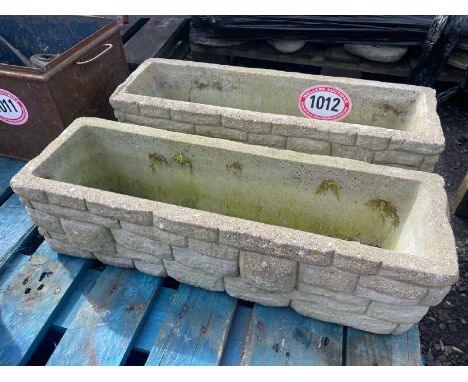 A PAIR OF RECONSTITUTED STONE TROUGH PLANTERS, 17CM (H) X 60CM (W) X 20CM (D) / ALL LOTS ARE LOCATED IN SL0 9LG, REGRETFULLY 