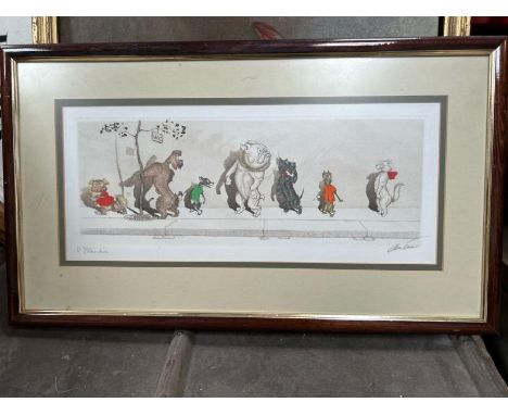 BORIS O'KLEIN 'DIRTY DOGS OF PARIS' PRINT, SIGNED BY L'ETOURDIE. 63 X 37CM INC. FRAME 