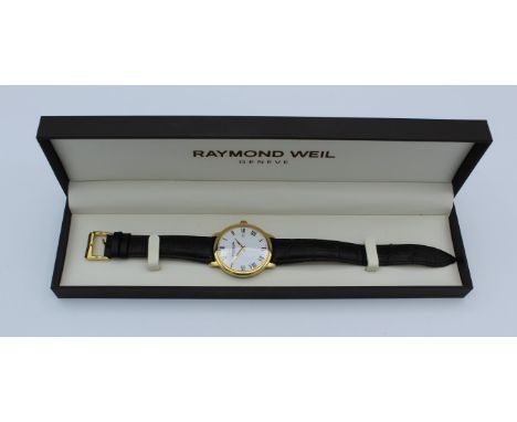A Raymond Weil quartz Toccata dress watch in gilded case with Raymond Weil leather strap, with white dial, Roman numerals and