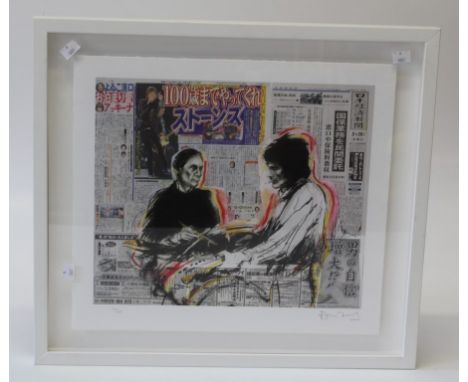 Rolling Stones interest : Ronnie Wood ( British b. 1947) ' Ronnie and Charlie' . A giclee print in colours. Signed in pencil 