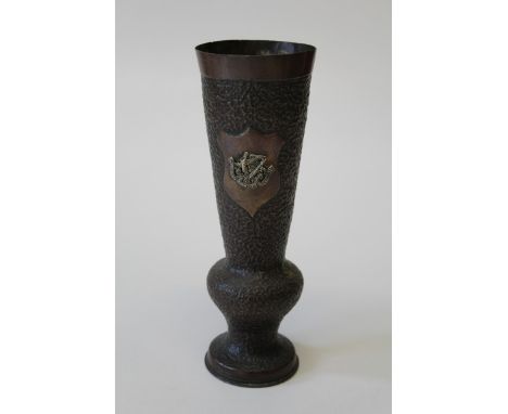 A First War ' Trench Art' shell case, applied with the badge of 8th Irish Battalion, King's Liverpool Regiment, 28.5cm