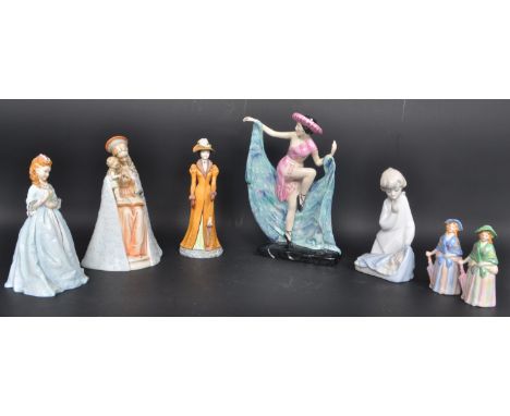 Collection of seven assorted vintage 20th century Lladro, Kevin Francis and more bone china figurines. The lot to include one