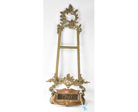 A large vintage circa. 1960's brass photograph easel having Rococo style moulded decoration (Missing back piece) together wit