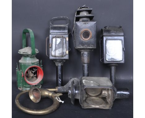 A collection of 19th century lighting comprising of&nbsp; Victorian and later coaching lamps. the lamps having metal ebonised
