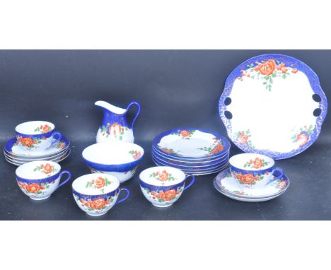 A vintage circa. 1930s Victorian style tea service comprising pf teacups, saucers, milk jug and sugar bowl. Each piece being 