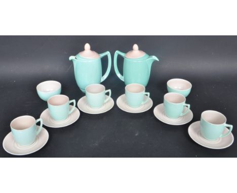 A vintage 20th century circa. 1950's Branksome china coffee service comprising of coffee pot with unusual angular lid, six co