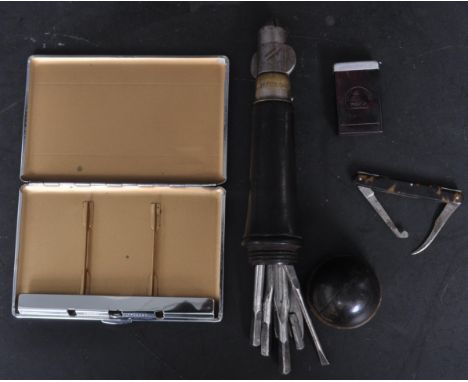An assortment of 19th century Victorian and early 20th century gentleman's curios to include a Talent cigarette case with eng