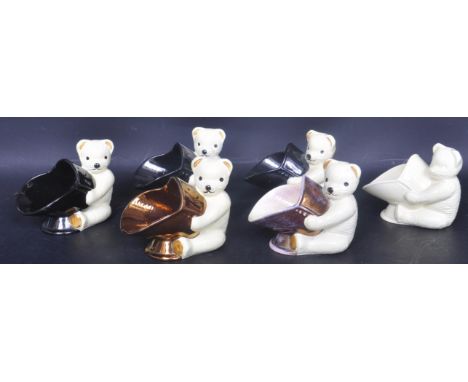 Collection of 6 20th century vintage Pountney &amp; co Bristol manufactured pottery teddy bears salt bowls. Model made with a