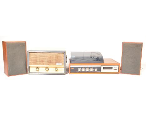 A retro vintage mid 20th century Wye vinyl LP record plater having a teak case with smoked plastic hood. Together with a retr