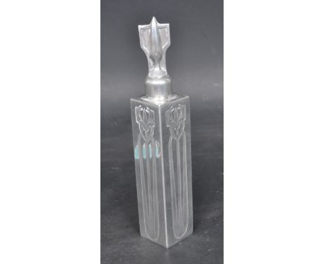 A 20th century Charles&nbsp;Rennie Mackintosh Pewter perfume bottle flask having engraved Art Nouveau motifs to each side and