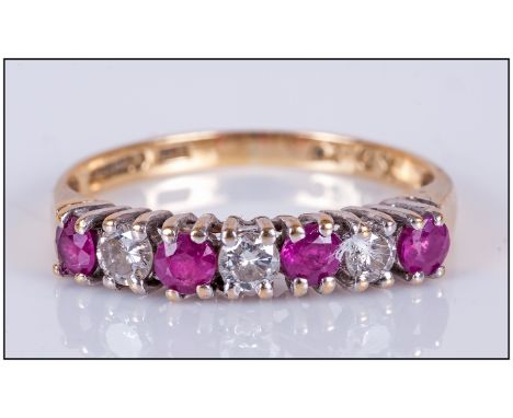 18ct Yellow Gold Set Ruby and Diamond Channel Set Ring, 3 Rubies and 3 Diamonds of Good Colour. Fully Hallmarked. 