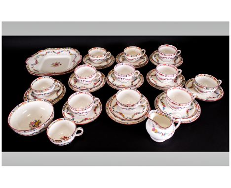 Mintons - Antique Bone China ( 35 ) Piece Part Tea Service, Decorated with Swags and Garlands of Flowers. Pattern Number H480