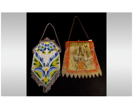 Good Quality 1920's Handmade Ladies Mesh Enamel Decorated Purses / Bags ( 3 ) In Total. Made by Mandalian Mfg. Co of Massachu