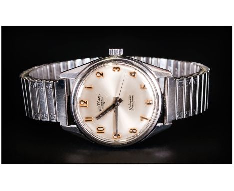 Rotary - Gents Incabloc Stainless Steel Manual Wind Wristwatch. 17 Jewels. c.1950's. With Good Quality Expanding Steel Bracel