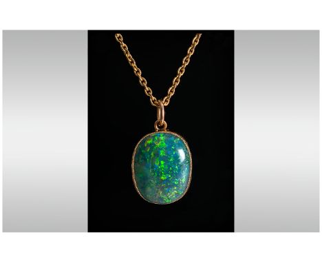 Victorian 15ct Gold Set Opal Doublet Pendant / Drop. Fitted To a 15ct Gold Chain. Marked 15ct. Chain Length 16 Inches. 