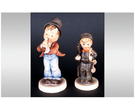 Two Hummel Figures, one of a Chimney Sweep carrying ladders, the other playing a trumpet, 4.5x5.5''