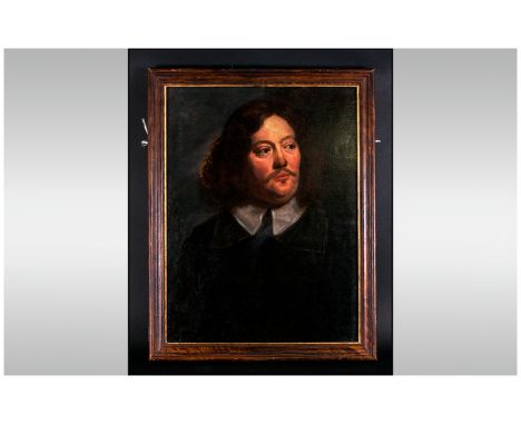 17th Century Oil On Canvas Possible Self Portrait Of A Flemish Artist Adriaen Hanneman 1603-1671. Relined. 25x18.5''
