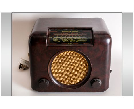 Vintage Brown Bakelite Radio by Bush with Central Speaker Grill with Rounded Corners.  Type DAC.90.A. c.1940's. 9.5  x 12 Inc