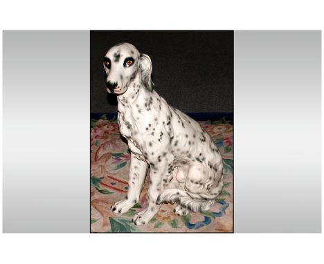 A Good Quality Realistic Life-Size Ceramic Figure of a Fireside - Seated Dalmation Dog. 30 Inches High. 