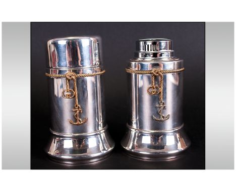 Gucci - Ships / Liners High Deluxe Polished Chrome Table Lighter and Matching Table Lidded Cigarette Holder. With Gucci Signa