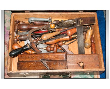 A Box of Vintage Wood Working Tools including planes, chisels and saws, rulers etc approx (30) pieces.
