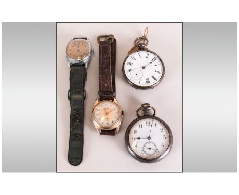 Collection of Watches comprising steel cased enamel dial pocket watch, and a silver cased pocket watch. Together with 2 vinta