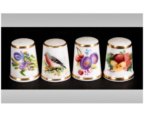 Four Royal Worcester Hand Painted Thimbles, one signed MBILLs and LWIAS and M IGOE.
