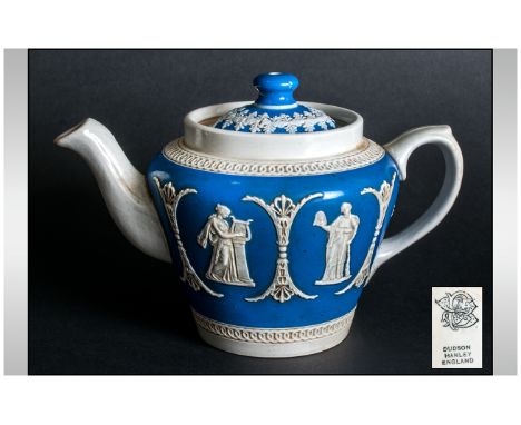 Dudson - Jasper ware 19th Century Small Teapot. c.1890's. Marked to Base, Dudson, Hanley England. Stands 4.5 Inches High. Exc