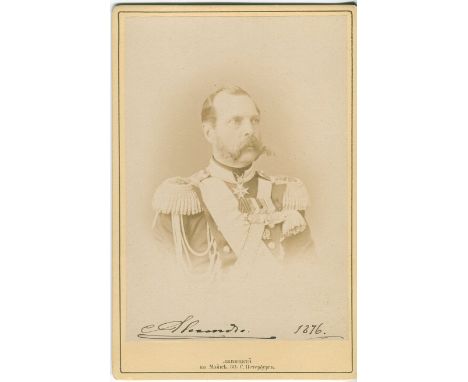 ALEXANDER II: (1818-1881) Emperor of Russia 1855-81. Assassinated. A very fine signed sepia cabinet photograph, the image dep