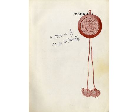 GANDHI MAHATMA: (1869-1948) Indian Political and Spiritual Leader during the Indian Independence Movement. Book signed, a har