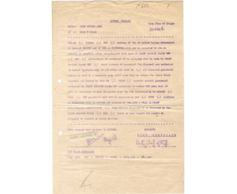  WORLD WAR II: An historically important original Cipher Message, one page, 4to, n.p., (Headquarters, British Main Second Arm