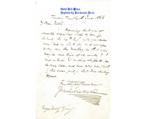 DICKENS CHARLES: (1812-1870) English Novelist. A fine A.L.S., Charles Dickens (a good example, with paraph), one page, 8vo, G