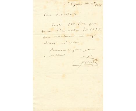 VERDI GIUSEPPE: (1813-1901) Italian Composer. A.L.S., G. Verdi, one page, 8vo, Santa Agata, 14th October 1877, to [Giovanni] 
