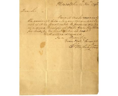 WASHINGTON GEORGE: (1732-1799) American President 1789-97. A.L.S., G: Washington, as President, one page, 4to, Philadelphia, 
