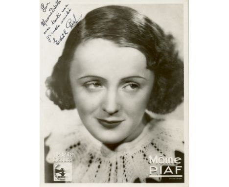 PIAF EDITH: (1915-1963) French Singer. An exceptional vintage signed and inscribed 7 x 9 photograph by Piaf, the close-up por