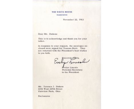 [KENNEDY JOHN F.]: (1917-1963) American President 1961-63.LINCOLN EVELYN (1909-1995) American Personal Secretary to John F. K