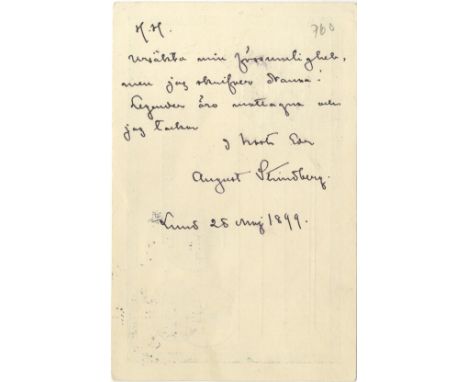 STRINDBERG AUGUST: (1849-1912) Swedish Novelist and Dramatist. A brief A.L.S., August Strindberg, on one side of a printed po